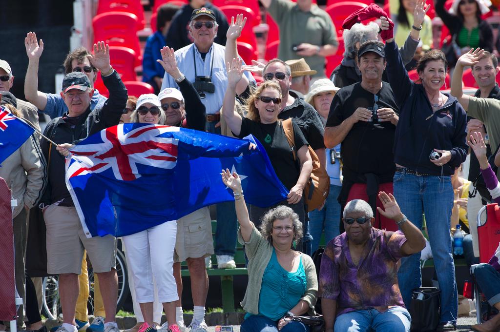 Spectators watch Emirates Team New Zealand and Luna Rossa Challenge in race two of the Louis Vuitton Cup finals. 18/8/2013 photo copyright Chris Cameron/ETNZ http://www.chriscameron.co.nz taken at  and featuring the  class