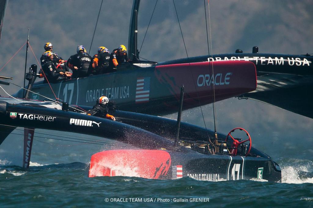 Oracle Team USA - Two boat testing session San Francisco (USA) August 30, 2013 photo copyright Guilain Grenier Oracle Team USA http://www.oracleteamusamedia.com/ taken at  and featuring the  class