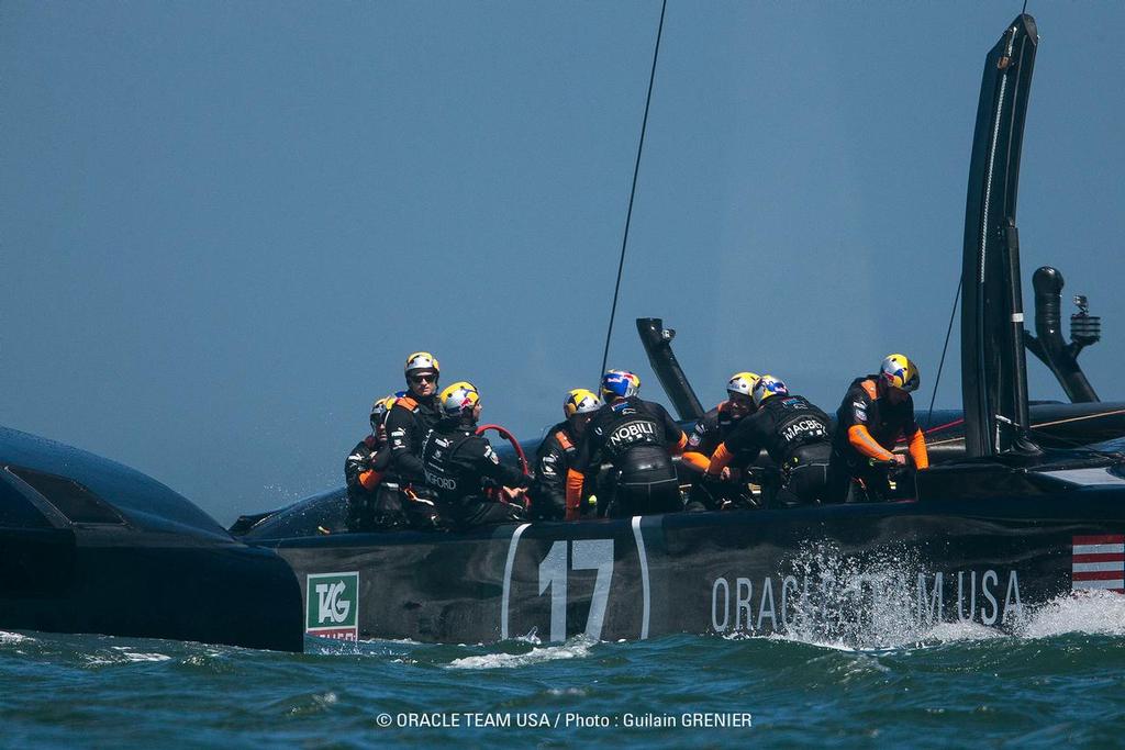 Oracle Team USA - Two boat testing session San Francisco (USA) August 30, 2013 photo copyright Guilain Grenier Oracle Team USA http://www.oracleteamusamedia.com/ taken at  and featuring the  class