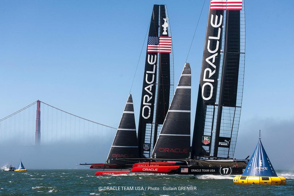 Oracle Team USA - Two boat testing session San Francisco (USA) August 30, 2013 photo copyright Guilain Grenier Oracle Team USA http://www.oracleteamusamedia.com/ taken at  and featuring the  class