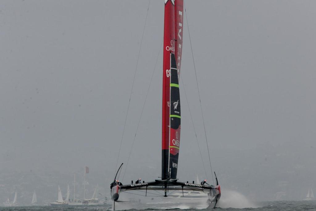 Off to a great start for Team New Zealand in the second race of the Louis Vuitton Finale on August 18, 2013 in San Francisco, California. ©  SW