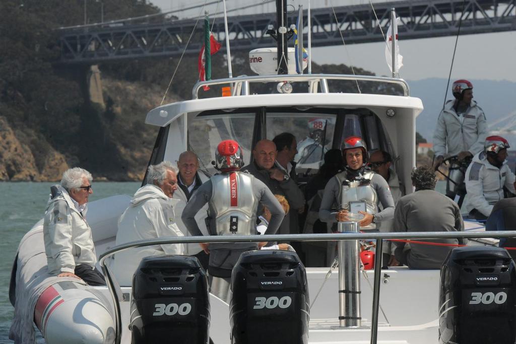 Everyone on the Italian team is disappointed at the boat damage to Luna Rossa during Race 3 in the Louis Vuitton Cup finale on August 19, 2013 in San Francisco California. ©  SW