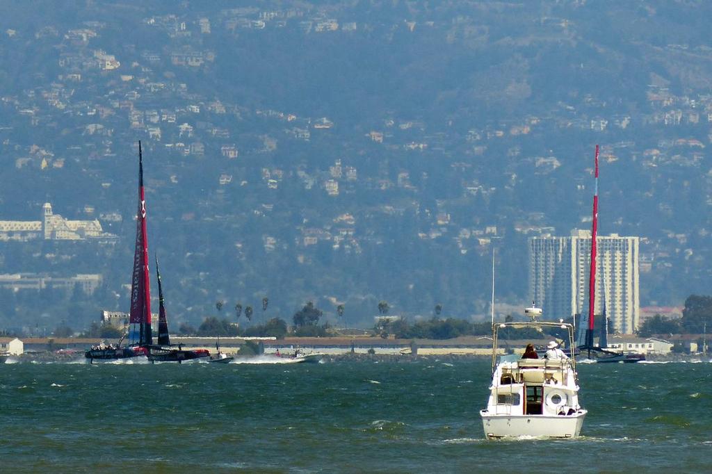 Emirates Team NZ foiling upwind - Leg 3, Louis Vuitton Final, Race 5. photo copyright John Navas  taken at  and featuring the  class