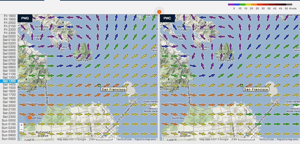 Wind strength and direction - San Francisco as at 2.00pm on August 17 © PredictWind.com www.predictwind.com