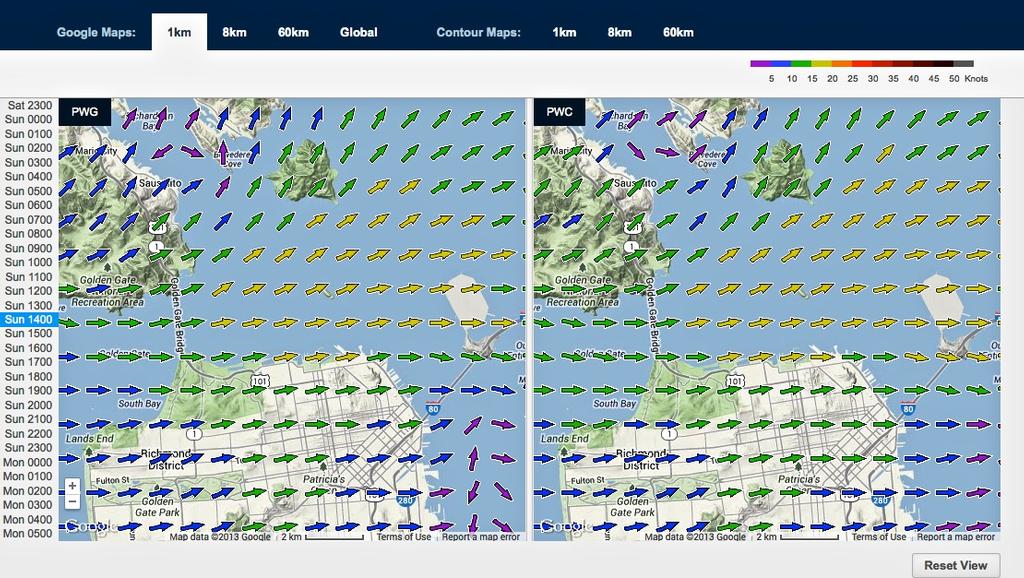 Wind graph for September 8, 2013 San Francisco at 1415hrs - Start of Race 4 photo copyright PredictWind.com www.predictwind.com taken at  and featuring the  class