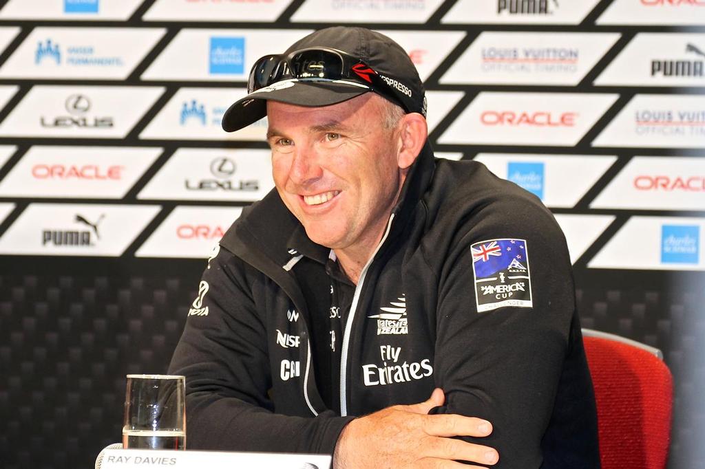 Oracle Team USA v Emirates Team New Zealand. America's Cup Day 3, San Francisco. Emirates Team NZ's tactician Ray Davies at the Media Conference after Race 5 photo copyright Richard Gladwell www.photosport.co.nz taken at  and featuring the  class