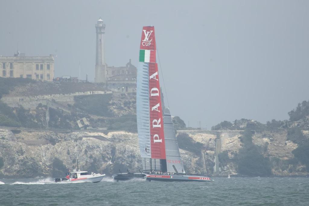 Luna Rossa sails alone - Louis Vuitton Final - Race 2, August 18, 2013 photo copyright Chuck Lantz http://www.ChuckLantz.com taken at  and featuring the  class