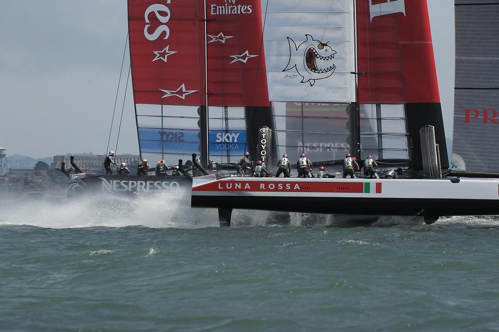 Luna Rossa chases hard - Final of Louis Vuitton Cup, Day 3, August 19, 2013 © Chuck Lantz http://www.ChuckLantz.com