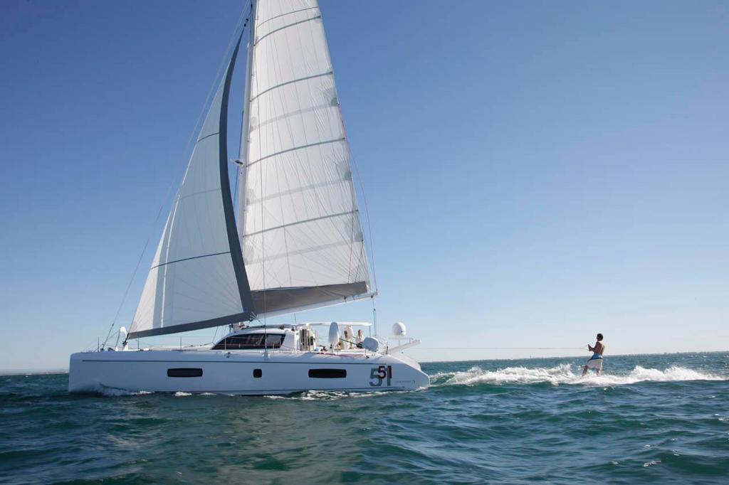 Outremer 51 with wakeboarder in tow photo copyright Ross Southam-Walker http://www.multihullcentral.com/outremer-51/ taken at  and featuring the  class