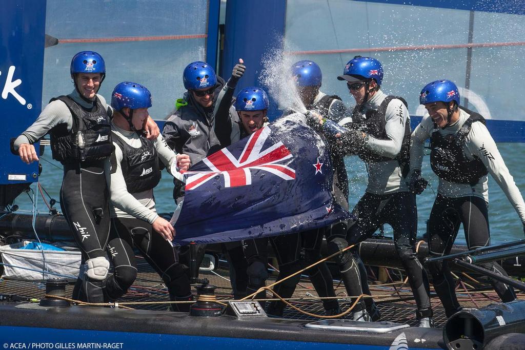 NewZealand team celebrate winning at the Red Bull Youth America’s Cup © ACEA - Photo Gilles Martin-Raget http://photo.americascup.com/