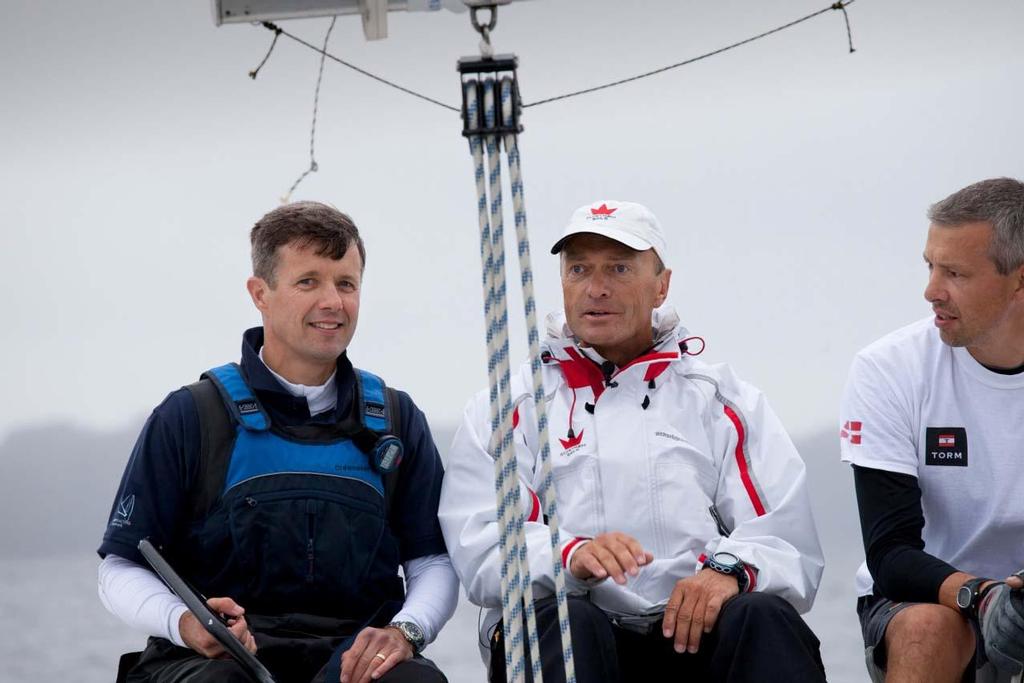 Crown Prince Frederik of Denmark and his crew of Danish Crown Prince Frederik of Denmark and his crew of Danish Olympic legends; Jesper Bank, Thomas Jacobsen, Henrik BlakskjÃ¦r and Peter Lang in action during his exhibition match against Nicolai Sehested with crew; Thomas Hedegaard, Jesper Blom, SÃ¸ren Secher and Peter Popp Wibroe, during the Nations Cup in Middelfart, Denmark. The Crown Prince crossed the line first but came second after having to make a penalty turn. ISAF Nations Cup Grand Fin photo copyright Seaclear Communications http://www.seaclearcommunications.com/ taken at  and featuring the  class