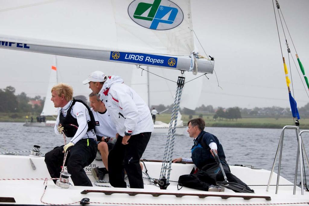  Crown Prince Frederik of Denmark and his crew of Danish Crown Prince Frederik of Denmark and his crew of Danish Olympic legends; Jesper Bank, Thomas Jacobsen, Henrik BlakskjÃ¦r and Peter Lang in action during his exhibition match against Nicolai Sehested with crew; Thomas Hedegaard, Jesper Blom, SÃ¸ren Secher and Peter Popp Wibroe, during the Nations Cup in Middelfart, Denmark. The Crown Prince crossed the line first but came second after having to make a penalty turn. ISAF Nations Cup Grand Fi photo copyright Seaclear Communications http://www.seaclearcommunications.com/ taken at  and featuring the  class