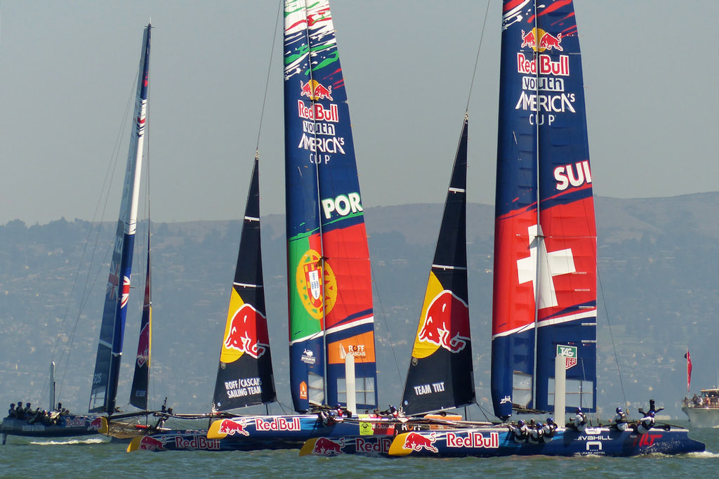 Portugal and Switzerland battling upwind past New Zealand. - Red Bull Youth AC © John Navas 