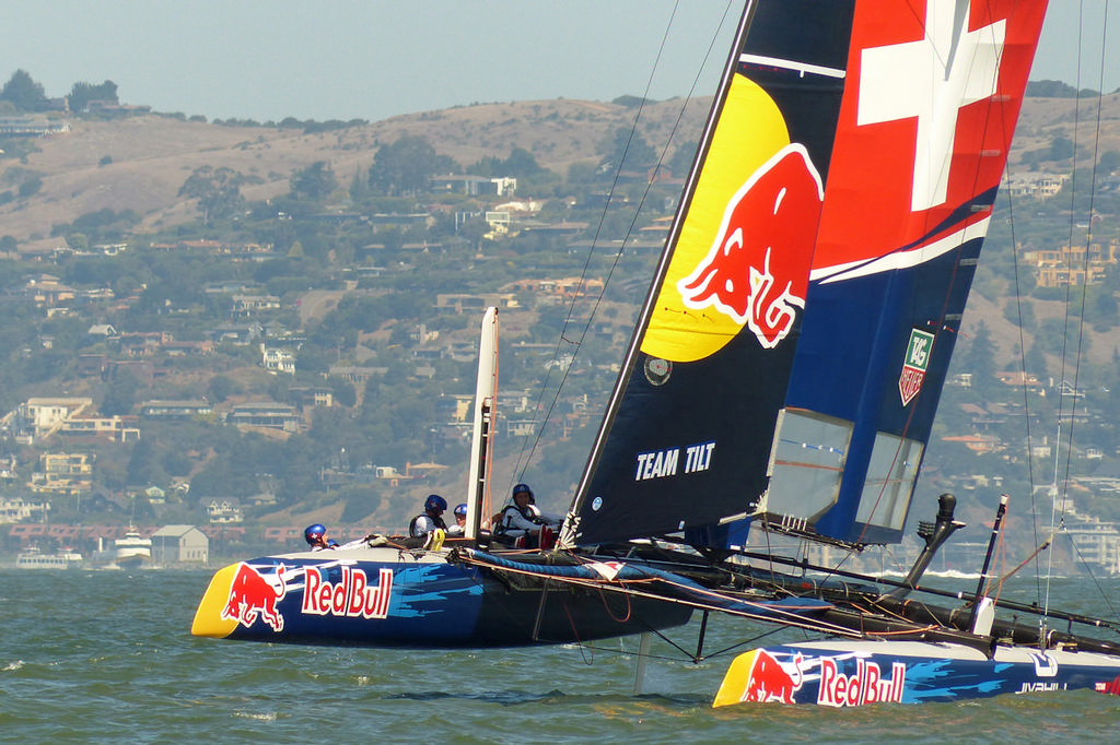 Switzerland in the lead, heading for last windward rounding. - Red Bull Youth AC © John Navas 