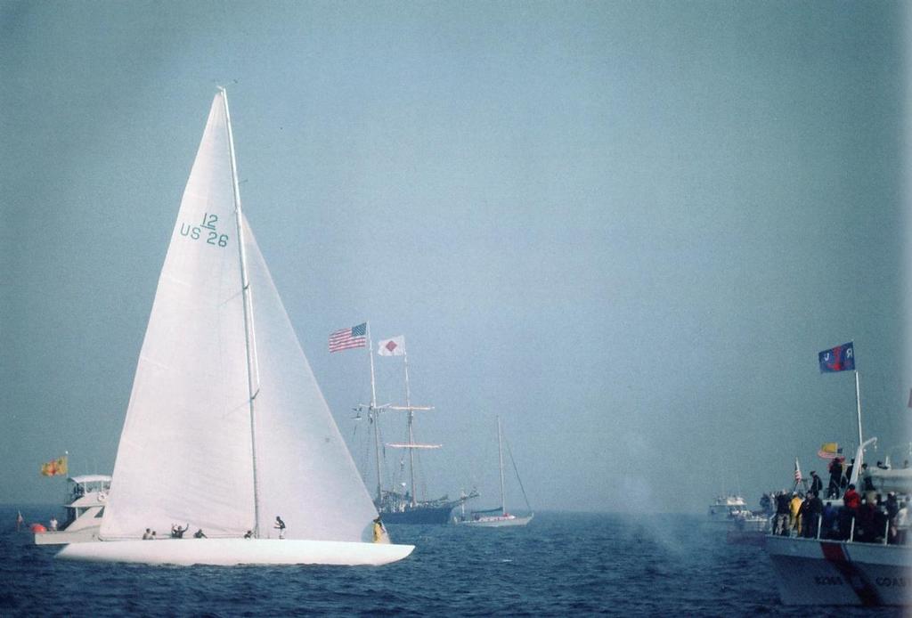 The cannon fires as Courageous crosses the finish line ending the series - 1974 America's Cup photo copyright Paul Darling Photography Maritime Productions www.sail-world.com/nz taken at  and featuring the  class