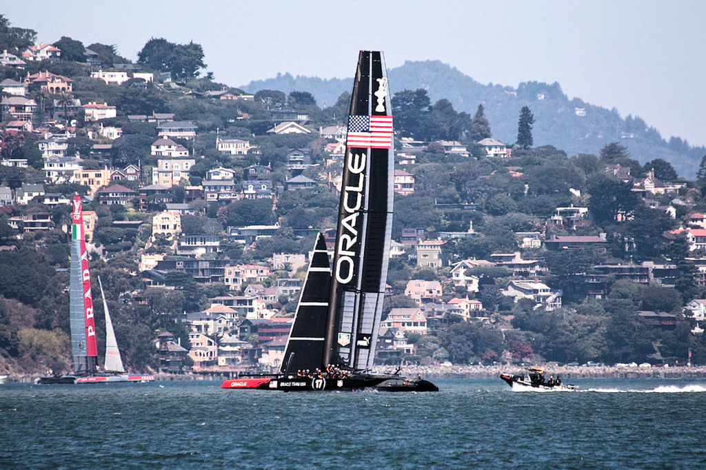 Luna Rossa and Oracle on the Marin side of the SF bay. - America's Cup photo copyright Chuck Lantz http://www.ChuckLantz.com taken at  and featuring the  class