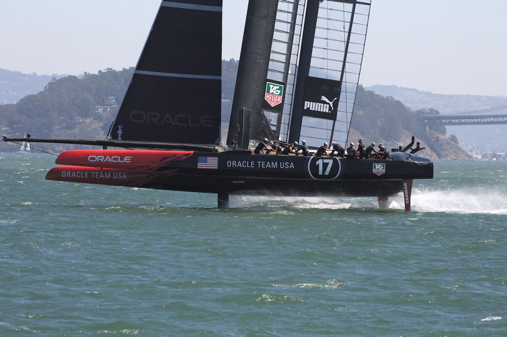 Oracle on their foils.  - America’s Cup © Chuck Lantz http://www.ChuckLantz.com
