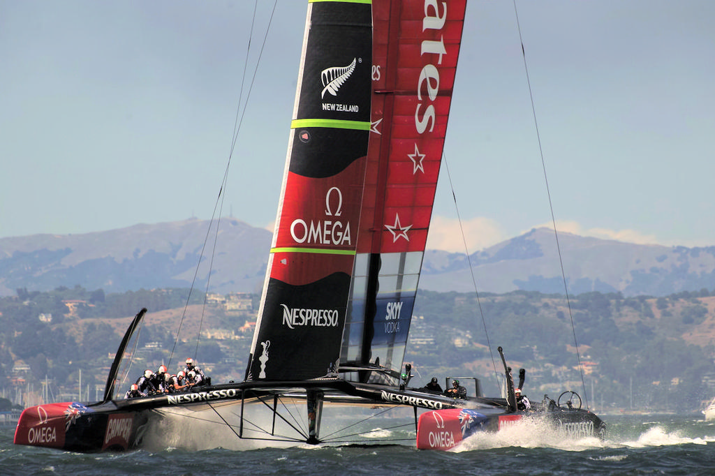 Emirates team NZ begins a reaching speed test.  - America's Cup photo copyright Chuck Lantz http://www.ChuckLantz.com taken at  and featuring the  class