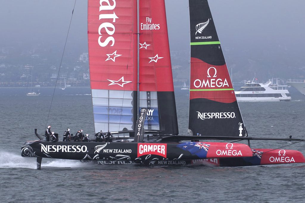 Emirates Team NZ speeds on - America’s Cup, day 2 © Chuck Lantz http://www.ChuckLantz.com