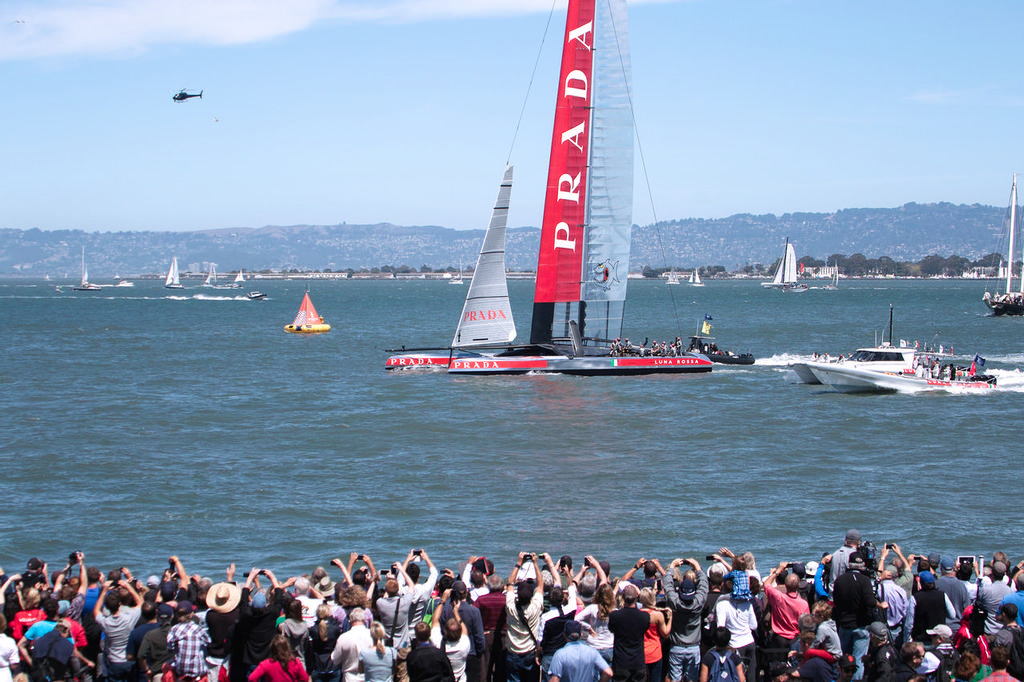 Luna Rossa passes by the crowds on shore. - America's Cup photo copyright Chuck Lantz http://www.ChuckLantz.com taken at  and featuring the  class