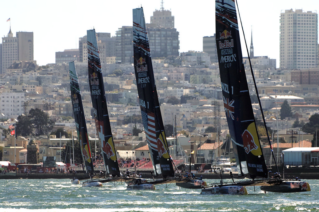 Four AC45s line up for the upwind mark rounding - Youth AC photo copyright Chuck Lantz http://www.ChuckLantz.com taken at  and featuring the  class