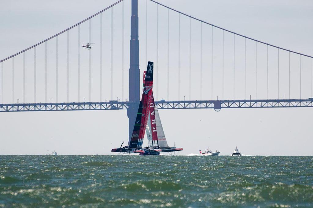 Louis Vuitton Cup: Classic crossing shot, with the Golden Gate bridge in the background photo copyright Chuck Lantz http://www.ChuckLantz.com taken at  and featuring the  class