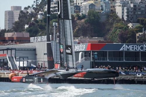 Oracle Team USA, sailing in the Defender trials. their last infringement cost the team five days sailing time. © ACEA / Photo Abner Kingman http://photo.americascup.com