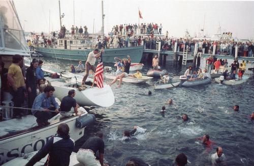 The post-Match celebratory dunking - 1974 America’s Cup © Paul Darling Photography Maritime Productions www.sail-world.com/nz