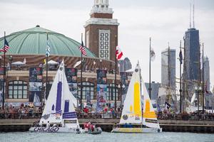 Close to shore action at the end of Navy Pier teh final day of Chicago Match Cup photo copyright Brian Carlin/AWMRT http://www.wmrt.com/ taken at  and featuring the  class