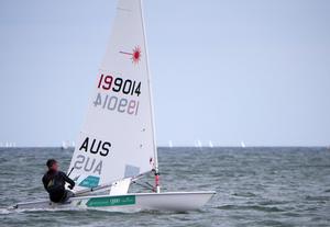 Ashley Brunning on day one of the Laser European Championship - 2013 Laser European Championship photo copyright Michael Blackburn taken at  and featuring the  class