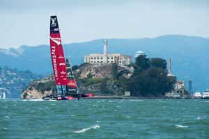 Emirates Team New Zealand waiting for the start of race four of the Louis Vuitton Cup finals which is eventually postponed due to increasing wind strength. 19/8/2013 photo copyright Chris Cameron/ETNZ http://www.chriscameron.co.nz taken at  and featuring the  class