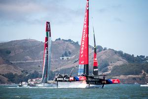 Emirates Team New Zealand and Luna Rossa Challenge start race four on day four of Louis Vuitton Cup finals racing. 21/8/2013. photo copyright Chris Cameron/ETNZ http://www.chriscameron.co.nz taken at  and featuring the  class