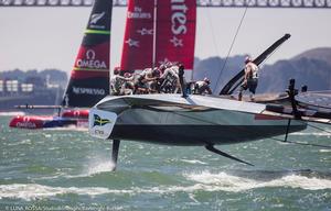 34th America&rsquo;s Cup - Louis Vuitton Cup Final - Luna Rossa Challenge with Emirates Team New Zealand in the background photo copyright  Luna Rossa/Studio Borlenghi/Borlenghi-Butto taken at  and featuring the  class