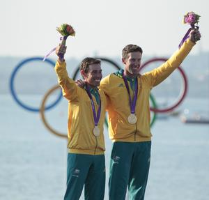 Mathew Belcher and Malcolm Page (AUS) (right) winners of the 470 mens Gold medal at the 2012 Olympics photo copyright onEdition http://www.onEdition.com taken at  and featuring the  class
