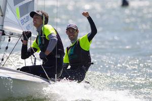 Mathew Belcher and Will Ryan after crossing the 470 Worlds finish line photo copyright Thom Touw http://www.thomtouw.com taken at  and featuring the  class