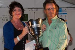 Minister Jan Stuckey MP and winner of Queensland Season of Sailing Cup, Mr Howard Piggott of Flying Cloud photo copyright Glimmer Photography http://www.glimmerphotography.com.au/ taken at  and featuring the  class