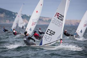 National Yacht Club, Co. Dublin, Ireland; Monday 2nd September 2013: Spain's Alejandro Perez Garcia-Duran competing in the Laser Radial fleet qualifier racing on Day 2 at the Laser European World Championships at the National Yacht Club. photo copyright David Branigan/Oceansport http://www.oceansport.ie/ taken at  and featuring the  class