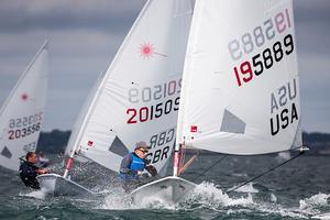 National Yacht Club, Co. Dublin, Ireland; Monday 2nd September 2013: The United States Patrick Shanahan competing in the Laser Radial fleet qualifier racing on Day 2 at the Laser European World Championships at the National Yacht Club. photo copyright David Branigan/Oceansport http://www.oceansport.ie/ taken at  and featuring the  class