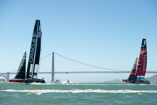 Oracle Team USA starts well against Emirates Team New Zealand in race 12 on day eight of America’s Cup 34.. 18/9/2013 © Chris Cameron/ETNZ http://www.chriscameron.co.nz