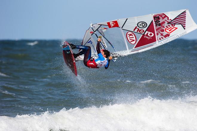 Victor Fernadez Curently ranking #2 in the PWA. at the 2013 KIA Cold Hawaii PWA world cup in KlitmÃ¸ller. Back loop.<br />
 © Matthew Pryor 2013