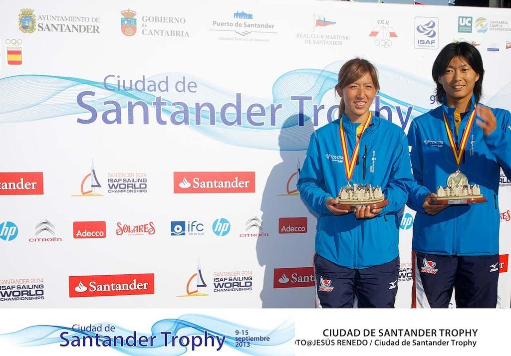 CIUDAD DE SANTANDER Trophy, Isaf sailing World Championships test event. Prize giving 49er fx Chika Hatae photo copyright Jesus Renedo/ Santander City Trophy http://www.santander2014.com/ taken at  and featuring the  class
