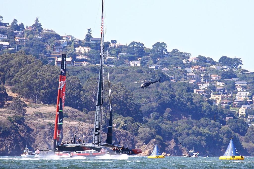 Oracle Team USA v Emirates Team New Zealand. America's Cup Day 4, San Francisco. Oracle Team USA entered the start box in Race 7 photo copyright Richard Gladwell www.photosport.co.nz taken at  and featuring the  class