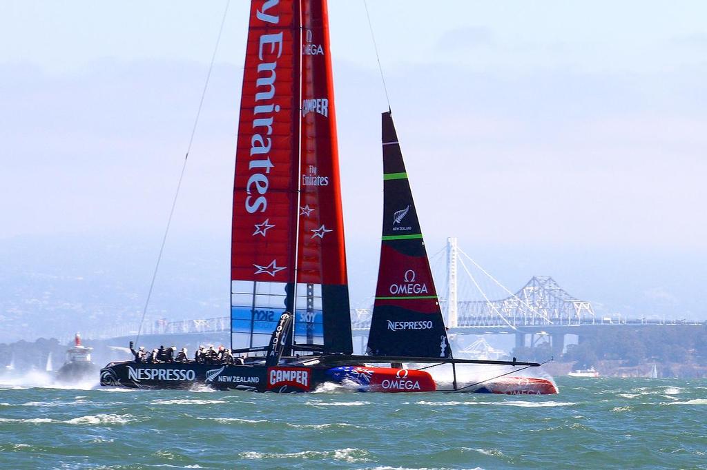 Oracle Team USA v Emirates Team New Zealand. America's Cup Day 5 San Francisco. Emirates Team NZ chasing hard in Race 8 photo copyright Richard Gladwell www.photosport.co.nz taken at  and featuring the  class