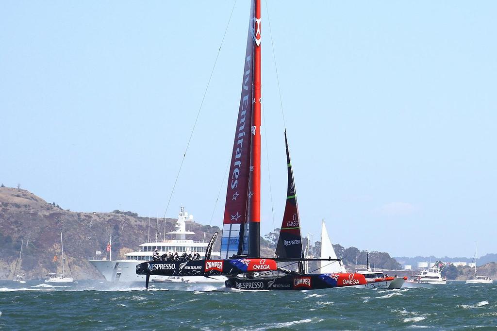 Oracle Team USA v Emirates Team New Zealand. America's Cup Day 7 San Francisco. Emirates Team NZ on a training run before racing was abandoned photo copyright Richard Gladwell www.photosport.co.nz taken at  and featuring the  class