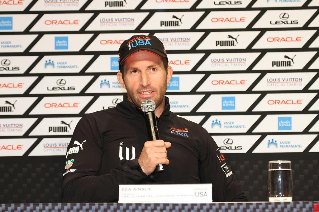 America’s Cup Day 8 San Francisco. Oracle Team USA tactician Ben Ainslie at the Day 8 Media Conference photo copyright Richard Gladwell www.photosport.co.nz taken at  and featuring the  class