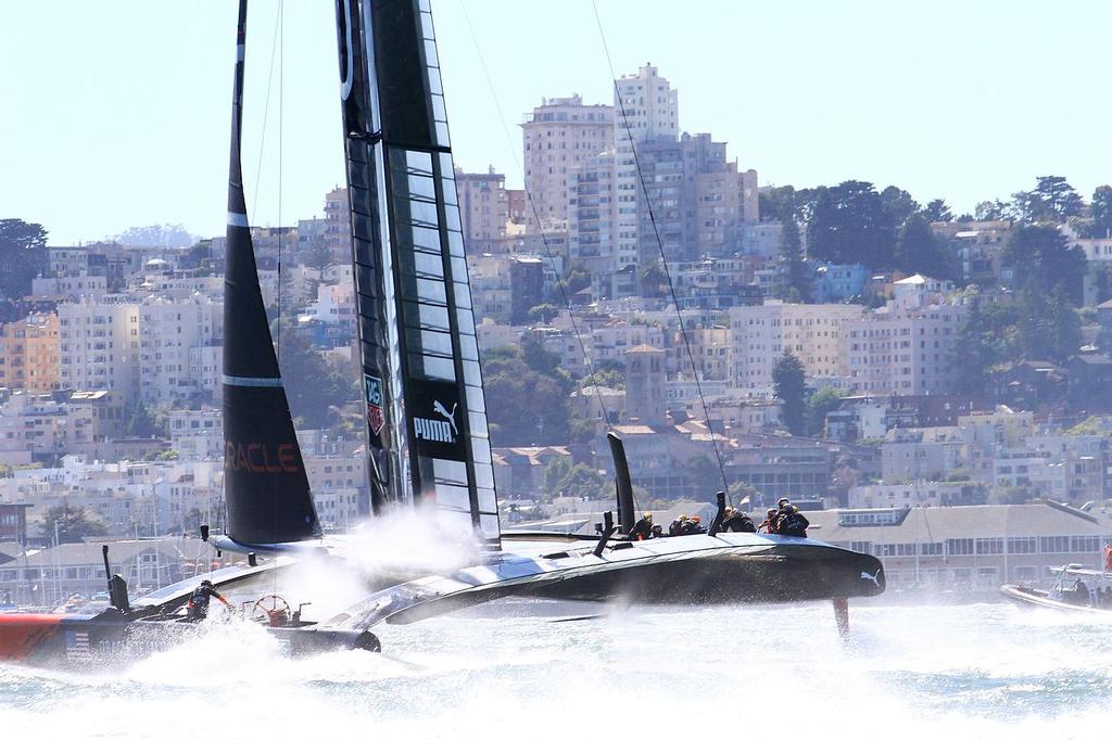 Oracle Team USA v Emirates Team New Zealand. America's Cup Day 8 San Francisco. Oracle Team USA heads for the finish of Race 11 photo copyright Richard Gladwell www.photosport.co.nz taken at  and featuring the  class