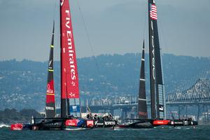 Emirates Team New Zealand stretch their lead over Oracle Team USA on the beat in race six on day four of the America's Cup 34. 12/9/2013 photo copyright Chris Cameron/ETNZ http://www.chriscameron.co.nz taken at  and featuring the  class