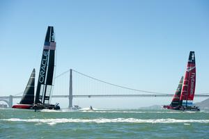 Oracle Team USA starts well against Emirates Team New Zealand in race 12 on day eight of America's Cup 34.. 18/9/2013 photo copyright Chris Cameron/ETNZ http://www.chriscameron.co.nz taken at  and featuring the  class