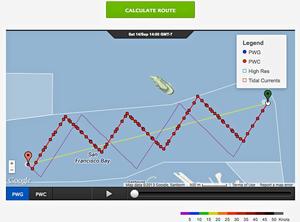 Upwind course projection September 14, 2013 - faint purple line is for Race 8, Red dotted line is for Race 9 photo copyright PredictWind.com www.predictwind.com taken at  and featuring the  class