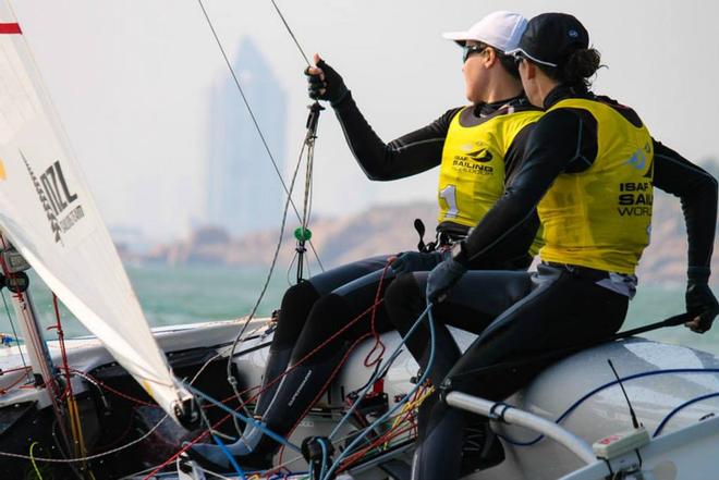 Jo Aleh and Polly Powrie - 2014 ISAF World Cup, Qingdao October 2013 © Yachting New Zealand